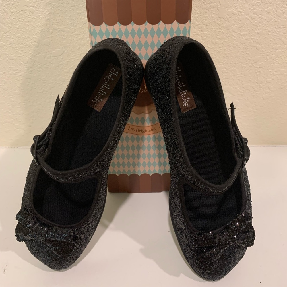 Hot Chocolate Design Black Glitter Flats